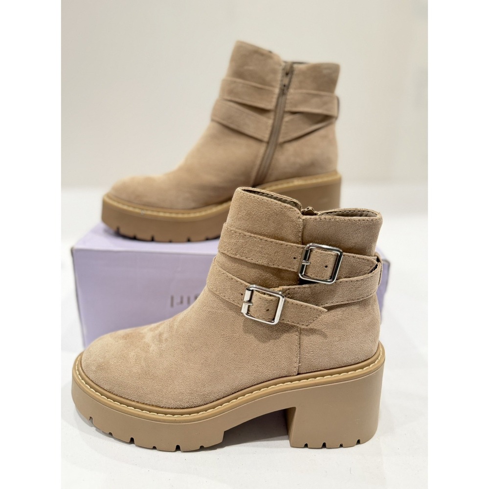Madden Girl Women's Pike Moto Buckle Sole Booties  Sand Size 6.5 suede PIKE01J